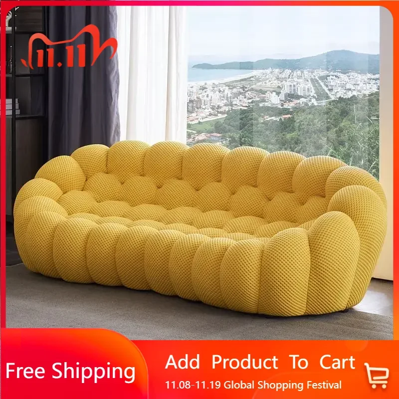 

Designer Yellow Living Room Sofas Set European Fabric Nordic Double Chaise Couch Puffs Luxury Italian Divano Soggiorno Furniture