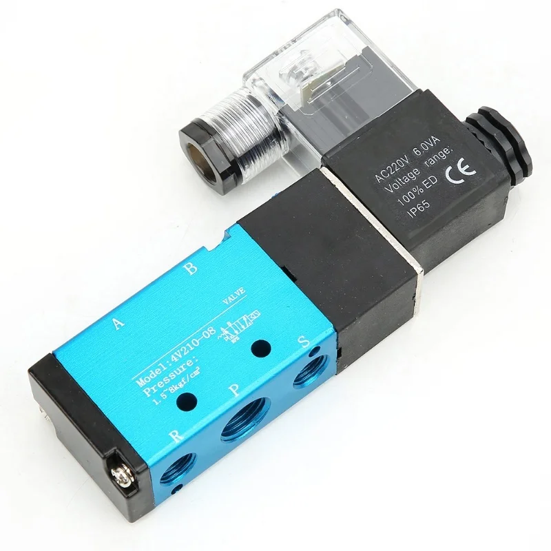 4V210-08 2 Position 5 Way Solenoid Valve PT1/4in Filtrated Air DC3W AC 6VA