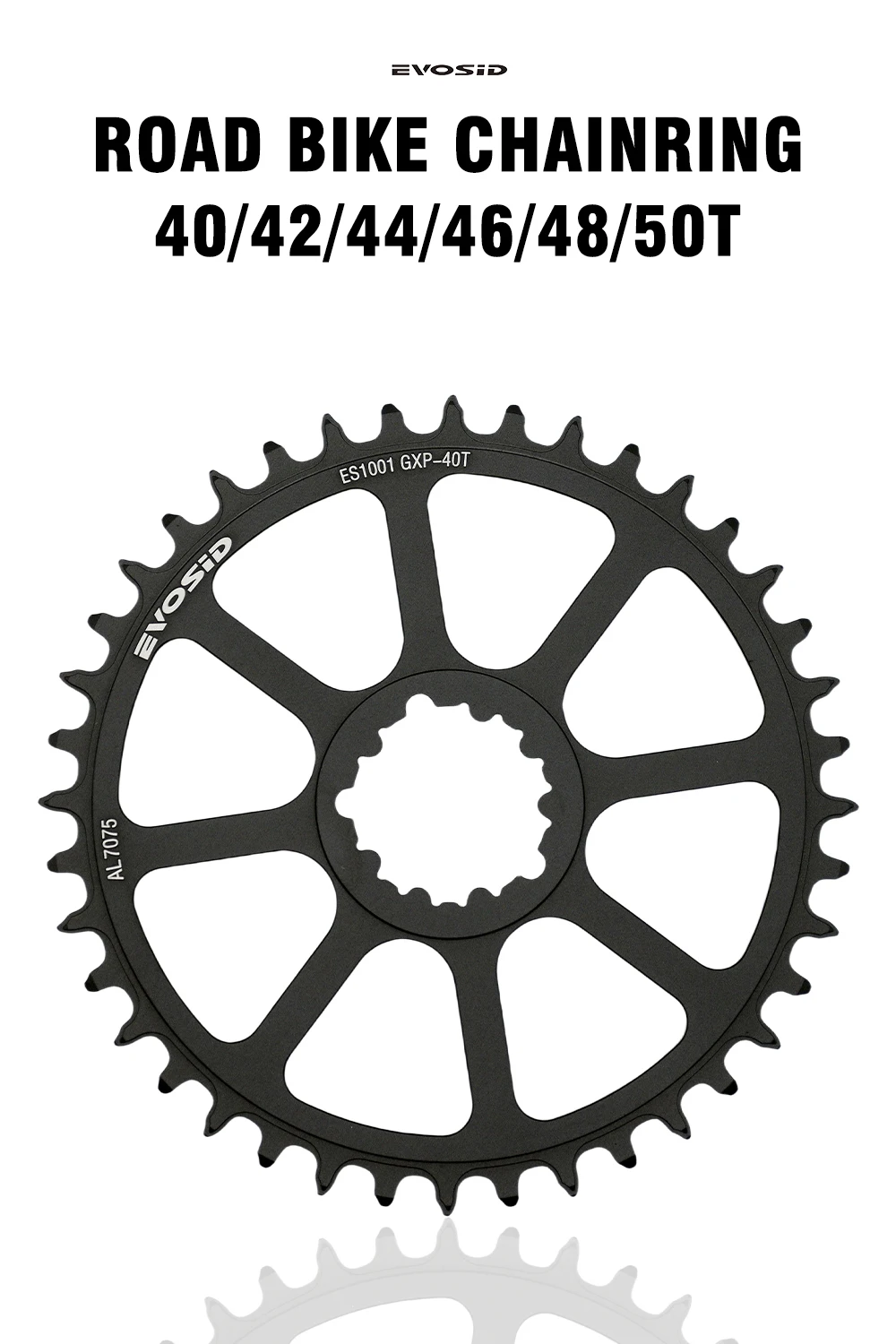 EVOSID Rennrad 40 42 44 46 48 50T Ultraleichtes Direktmontage-Schmalbreit-Zahnkranz mit 3mm Offset – Detail 1