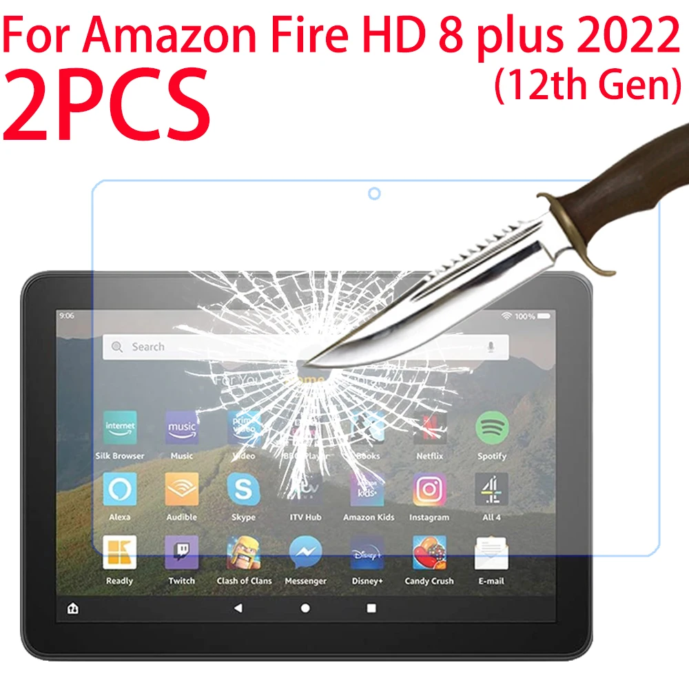 

2PCS Tempered Glass Screen Protector For Amazon Fire HD 8 plus 2022 8.0 inches 12th Gen Tempered Glass Guard Protective Film