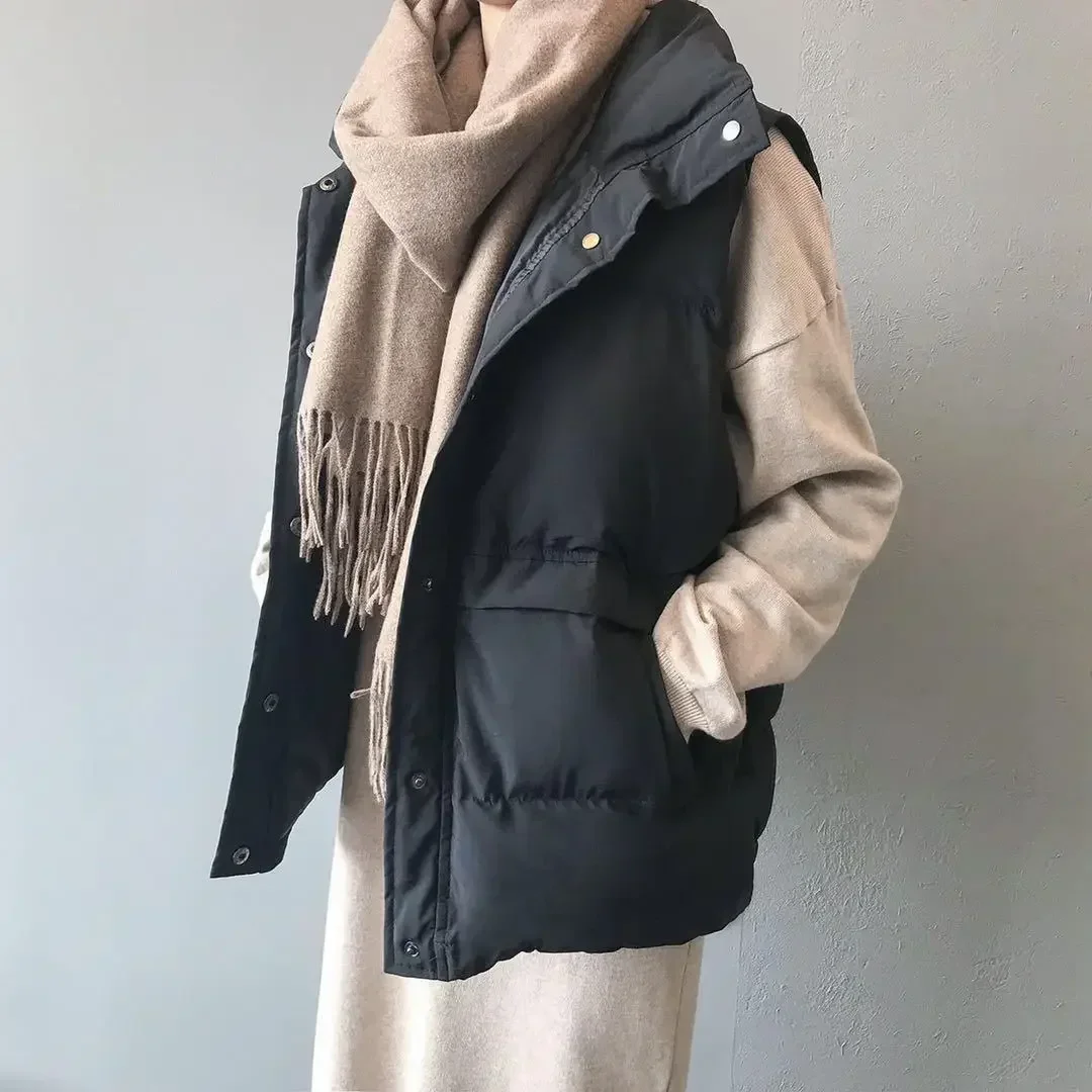 

Women Vest Parker Coat Jacket Autumn Winter Thick Warm Coats Woven Block Trend Vests Y2k Korean Streetwear Black Coat Parkas