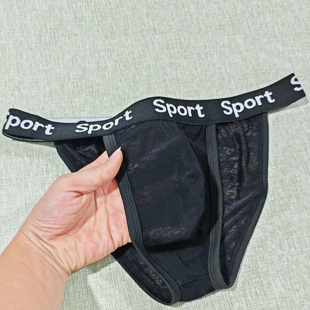 Sexy Men Translucent Mesh Jacquard High Fork Briefs Underwear Comfortable Simple Sports Casual Man Underpants