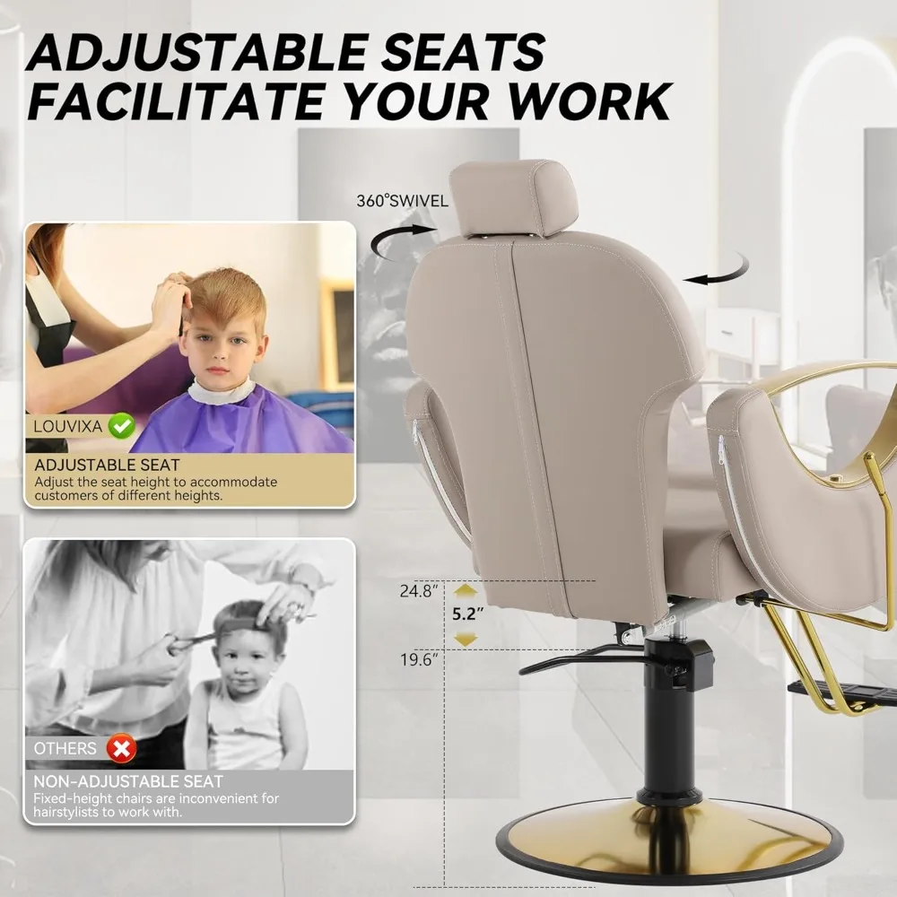 Barber Chair, Salon Chair for Hair Stylist, Height Adjustable Hydraulic Hair Reclining Salon Chair, Multi-Function Shampoo Chair