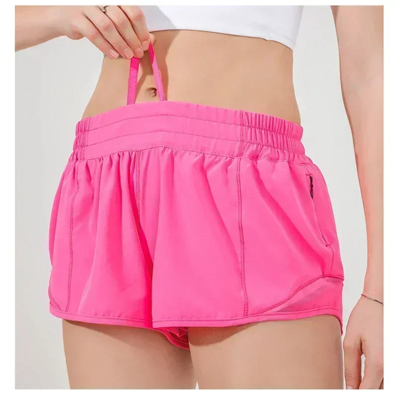 Lemon pantalones cortos de Yoga para mujer, Shorts deportivos de entrenamiento para correr, bolsillo con cremallera lateral, ligeros, transpirables, Control de barriga