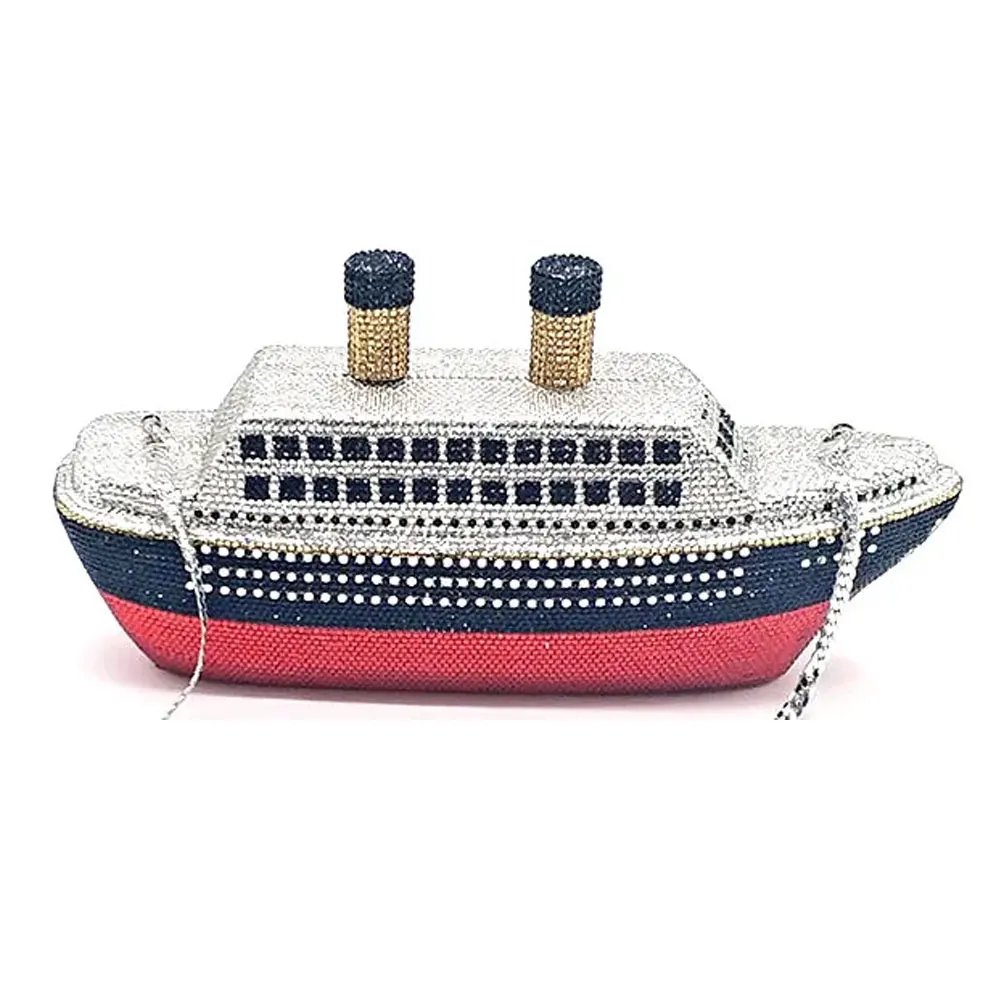 

Hot End 2024 Boat Shaped Clutch Bag Wedding Purse Luxury Evening Crystal Party Stone Ladies Clutches Bag for Women