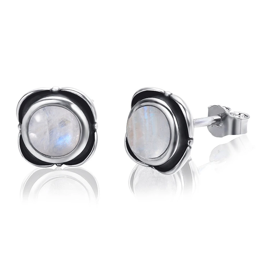 Nasiya Earrings Round Natural Moonstone Flower Stud Rarrings Wedding Engagement Jewelry Party Wholesale