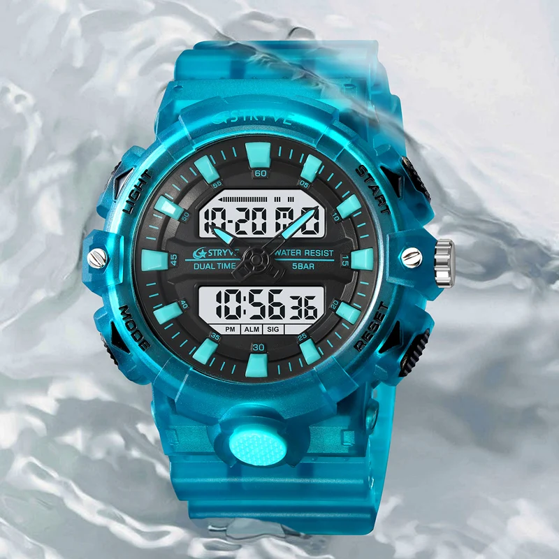 New STRYVE 8028 Men LED Digital Watches White Transparent Fashion Cool Outdoor Sports Watches Shock Waterproof Watch For Men