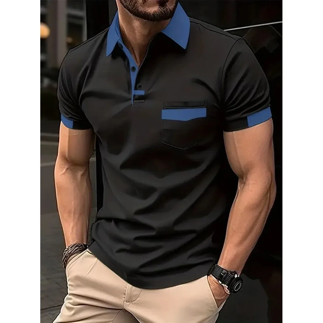 Summer 2024 Men's Explosive Color Matching Pocket T-Shirt Cool Sensation Triacetate Fiber City Walk Clean Fit Style  Shirt