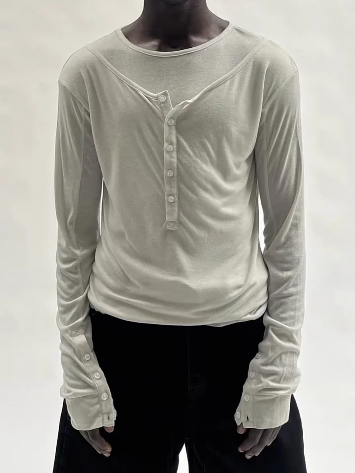 No Faith Studios Retro Style Long Sleeve round Neck Double Layer