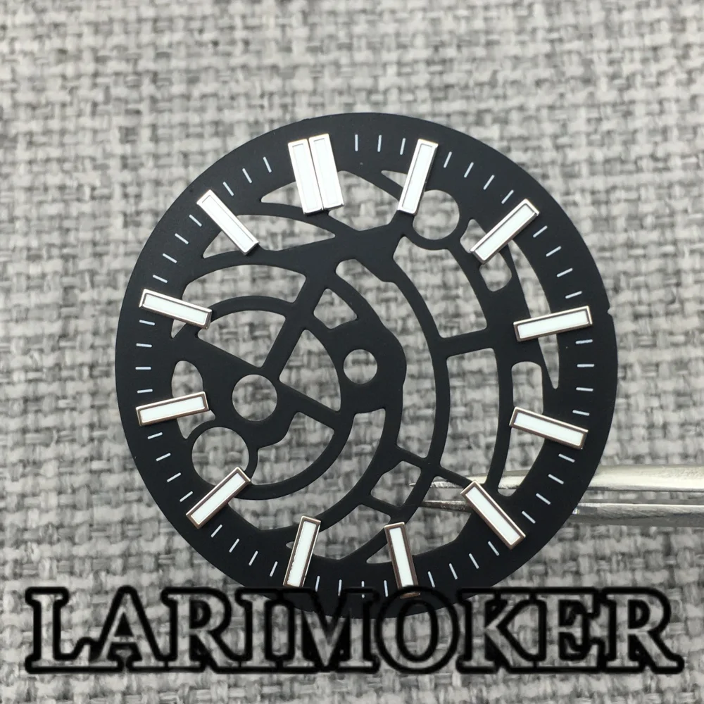 LARIMOKER 31MM Hollow Out White Black Blue Green Watch Dial Green Luminous Watch Hands For NH70 NH72 Movement Replacement Parts