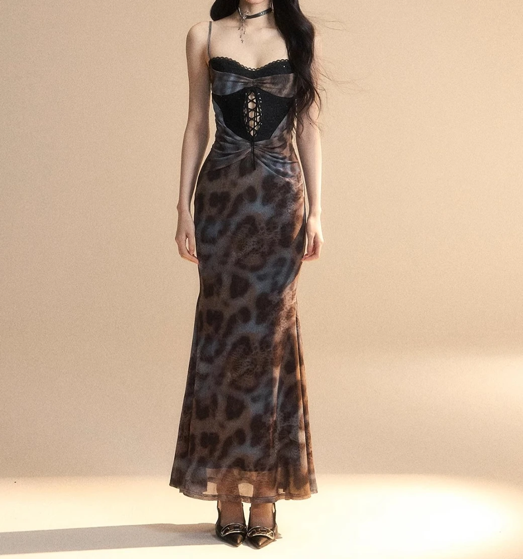 Leopard Print Slash Neck Dress Women Sleeveless Streetwear Chic Clothing Lady Summer Holiday Party Vestidos Bodycon