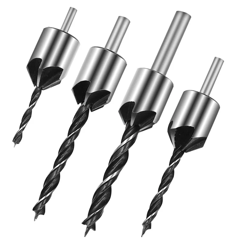 4pcs Carpentry Drill+1pc Wrech 3mm-6mm HSS Flute Countersink Drill Bits Set Chamfer Reamer For Woodworking Drill Bit Power Tools