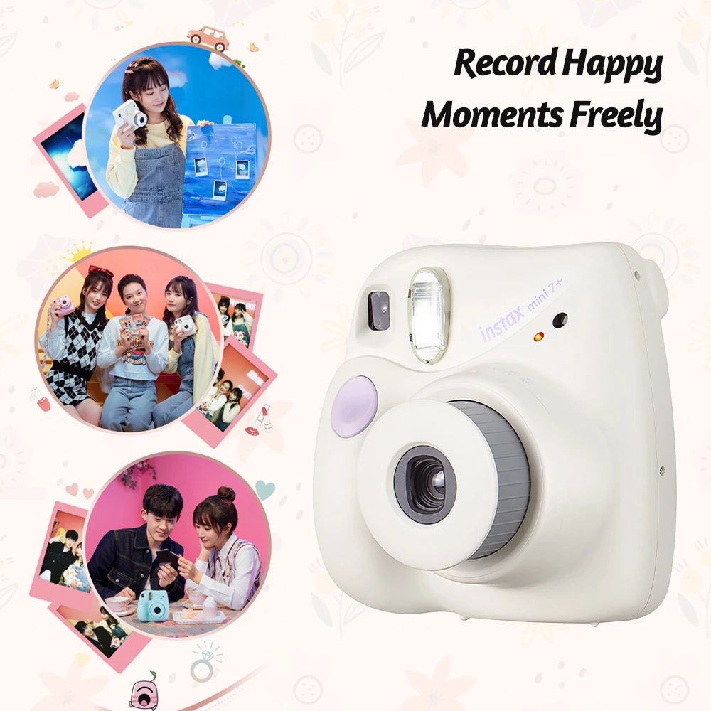 Fujifilm Instax Mini 7+ Instant Camera Film Cam Auto-focusing Wrist Strap Birthday Christmas for Girl New Year Festival Gift as