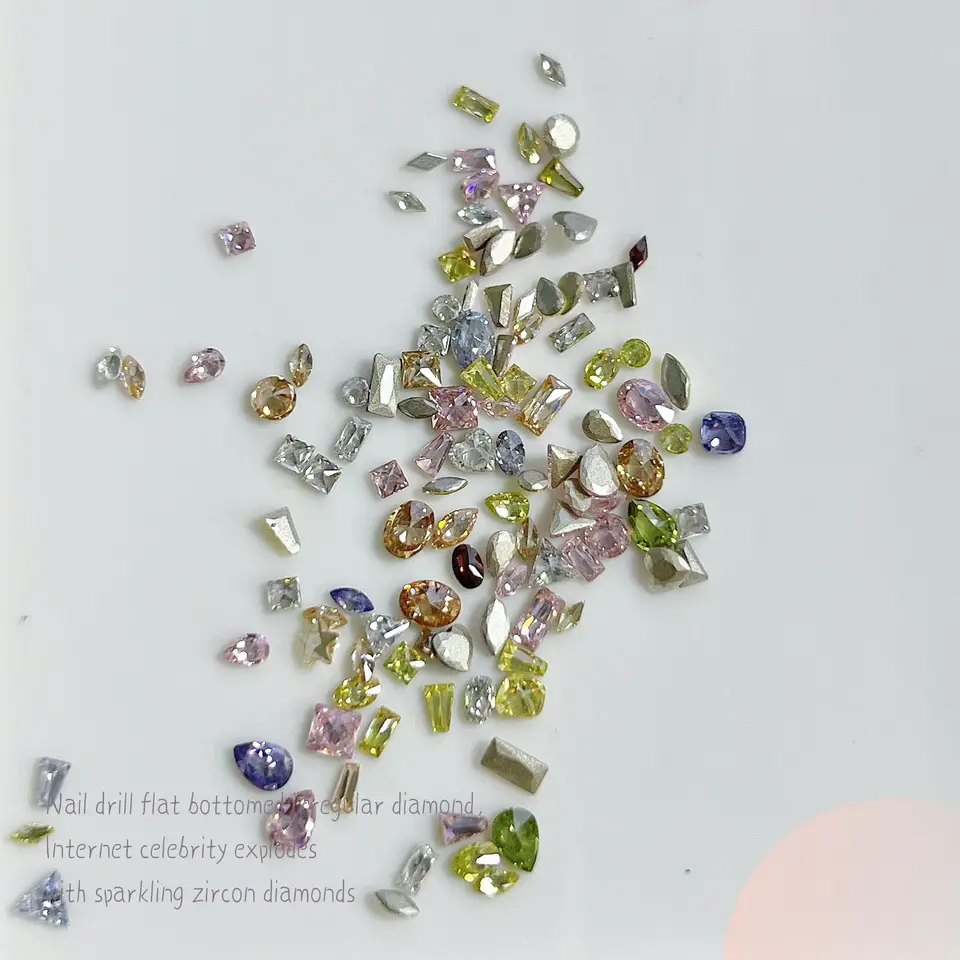 Mini Taladro de Uñas K9 5A, Diamante de Zirconio Multicolor, Fondo Plano, Borde Invertido Brillante, Decoración de Accesorios para Uñas 5