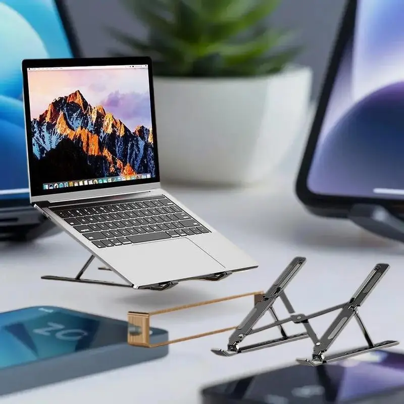 Ergonomic Foldable Laptop Stand, Adjustable Height Metal Bracket for Better Posture & Cooling, Portable for Home Office & Travel