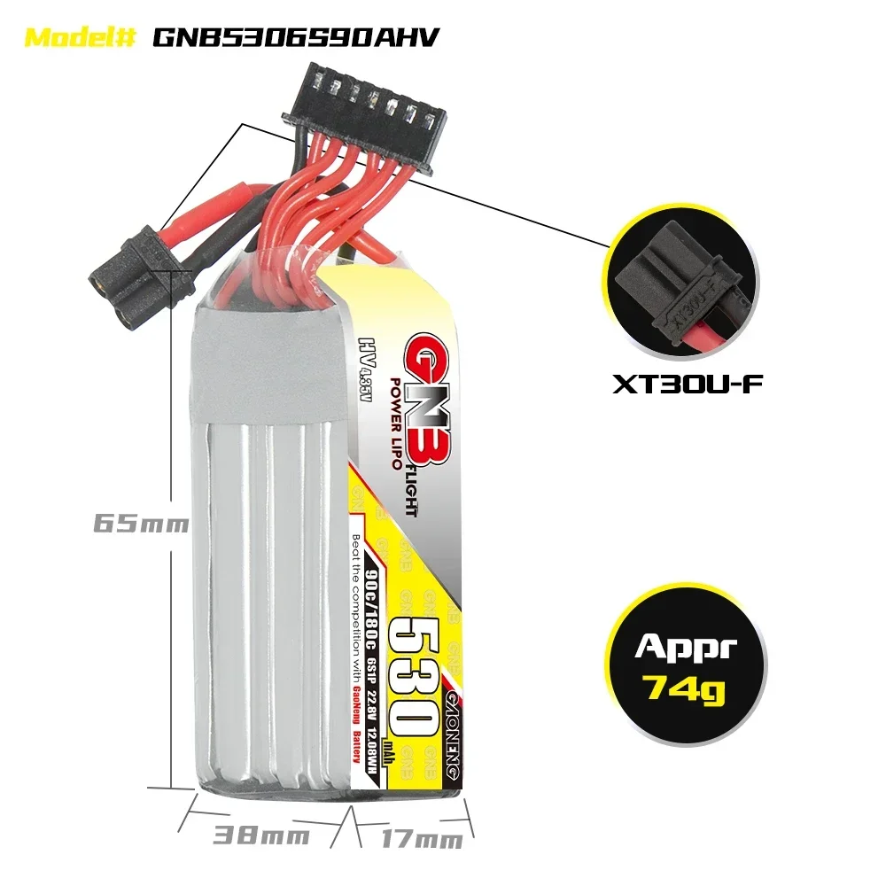 GAONENG GNB 530mAh HV 6S 90C 180C 22.8V XT30 LiPo Battery Racing FPV Quads Quadcopter MultiRoter Helicopter Accessories Parts