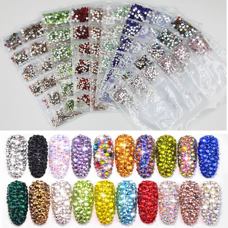 

40 Цвета разных размеров с украшением в виде кристаллов AB Стекло Nail Art Стразы Блеск Кристалл страз для дизайна ногтей Стразы для ногтей искусство украшения
