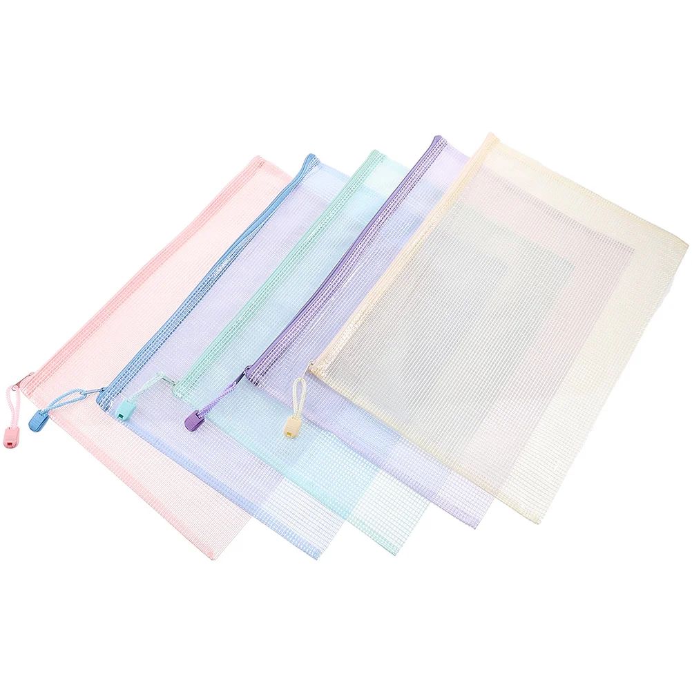 5 Pcs Mesh Bag Sorting File Pouch Zipper Pouches Testing Paper Bags Papers Files Education Supplies Document