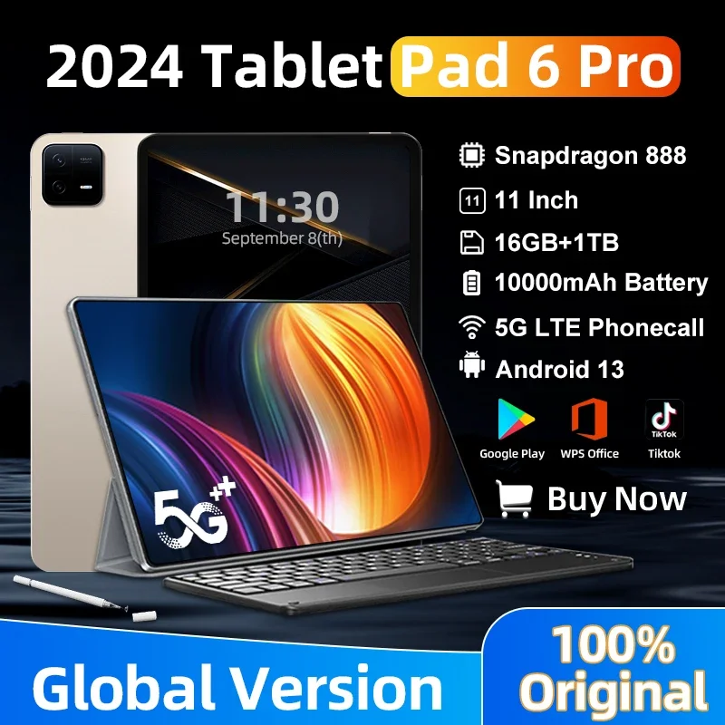 

2024 Original Global Version Xioami Pad 6 Pro HD 4K Android 13 Snapdragon 888 11inch 16GB+1TB 10000mAh Tablet PC 5G WIFI Mi Tab