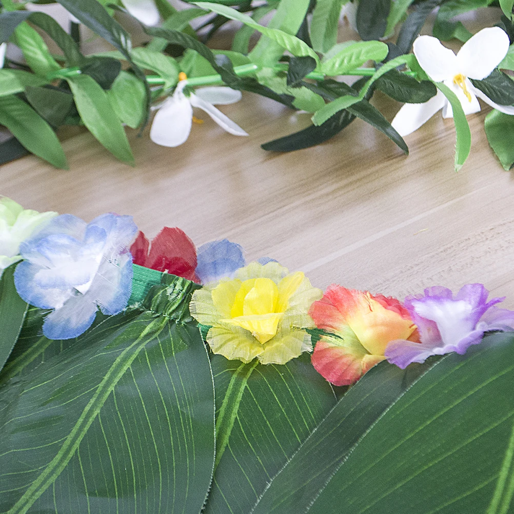 

4Pcs Hawaii Tropical Hula Dancer Skirt Adjustable Elastic Waist Brightly Painted Cloth Flowers Costume Party Decor