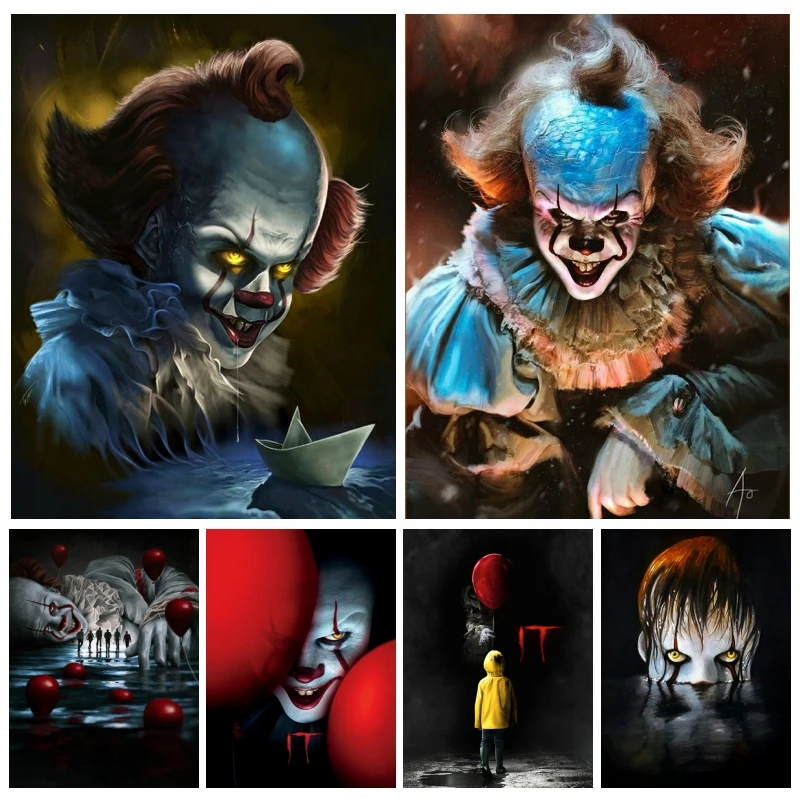 Horror Film It Pennywise Diamond Rhinestone Painting AB Full Drills Scary Clown With Child Wall Art Mosaic Cross Stitch Decor