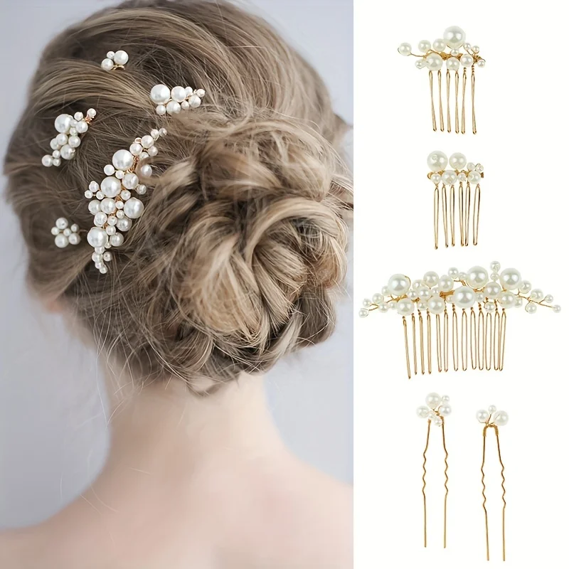 5PCS Simulated Pearls Hair Combs For Women Bride Hairpin Clips Wedding Hair Accessories Handmade Hairbands