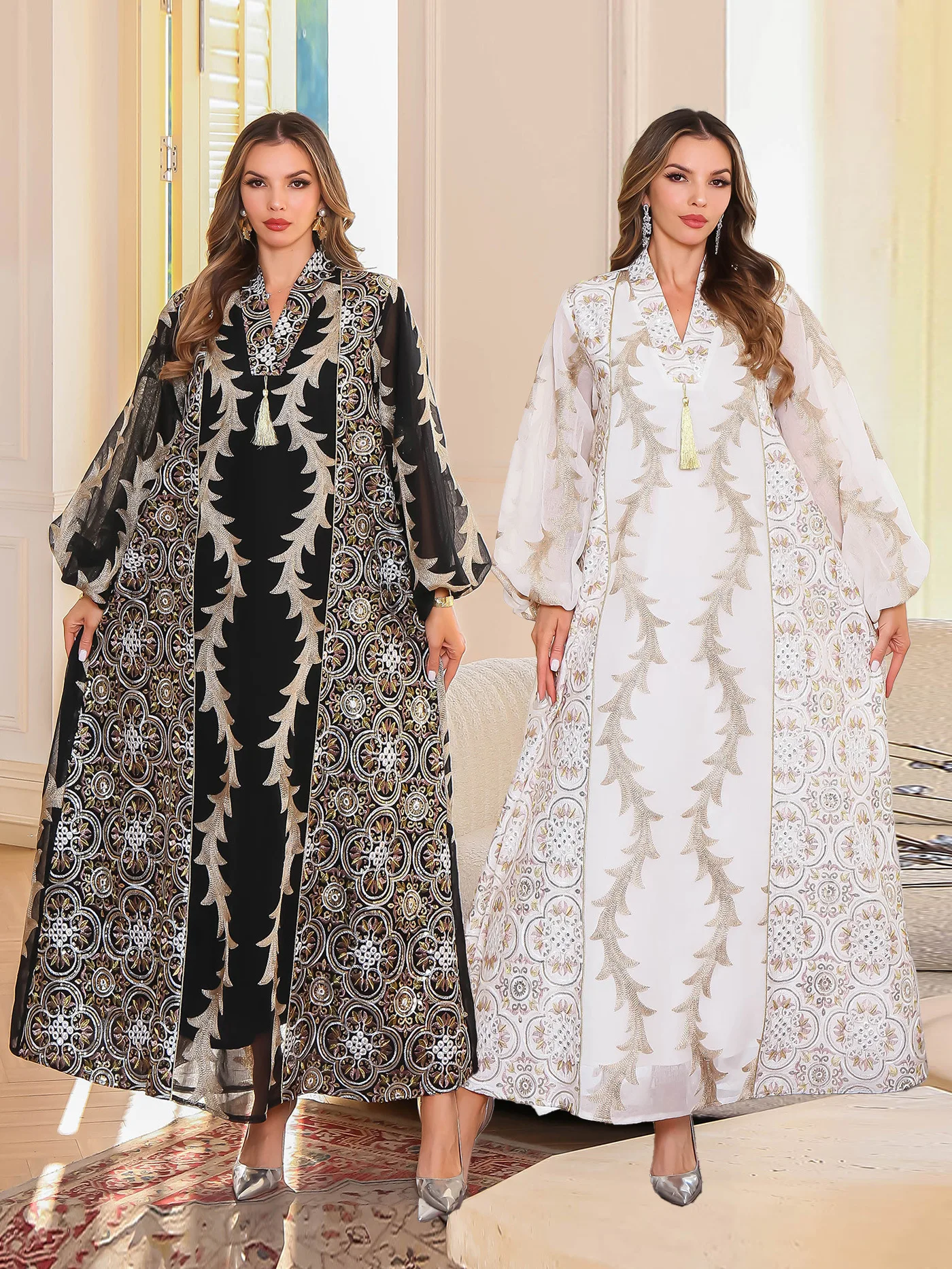 

2025 Heavy Embroidered Mesh Abaya - Dubai Festival Robe, Muslim Women's Luxury Prayer Dress