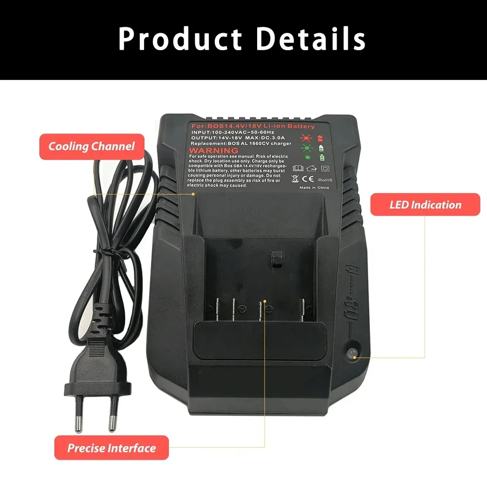 1018K Power Tool Fast Charger For Bosch Electric Drill 18V 14.4V Lithium Battery BAT609 BAT609G BAT618 BAT618G BAT614 2607336236