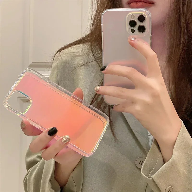 Luxury Matte Aurora Laser Gradient Case For iPhone 14 13 12 15 16 Pro Max 17 Pro Max Plus 17Air Color Changing Shockproof Cover