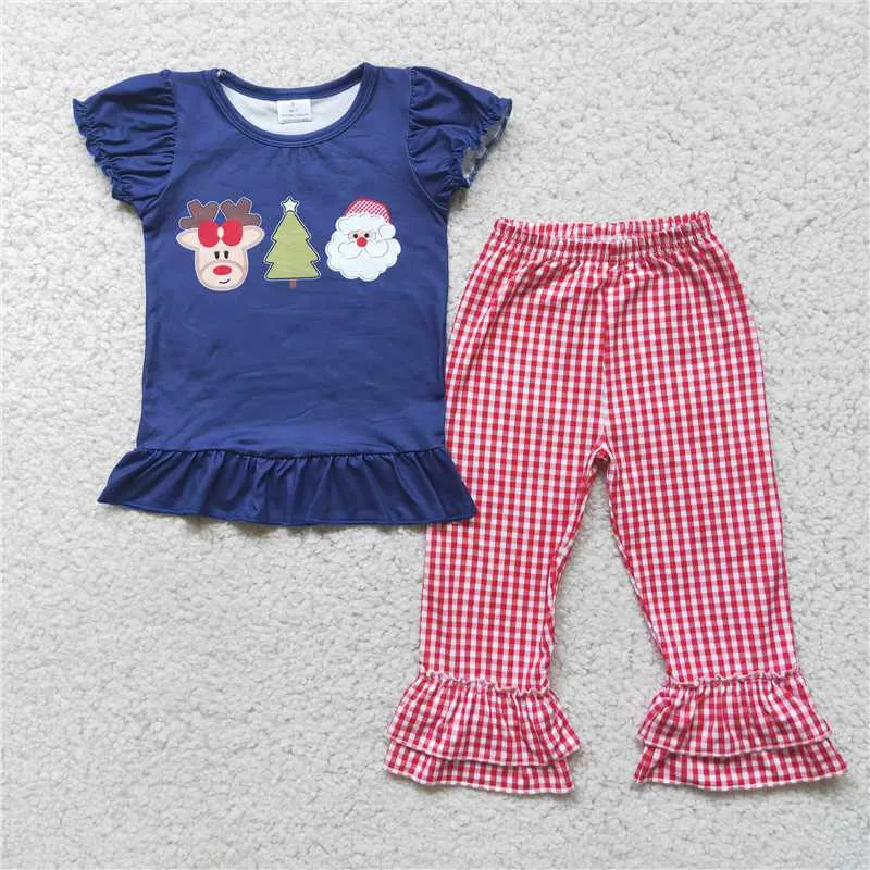 

New Summer popular Kids Girl hot sale Christmas print plaid Flare Pants Wholesale fashion Design Boutique Outfit