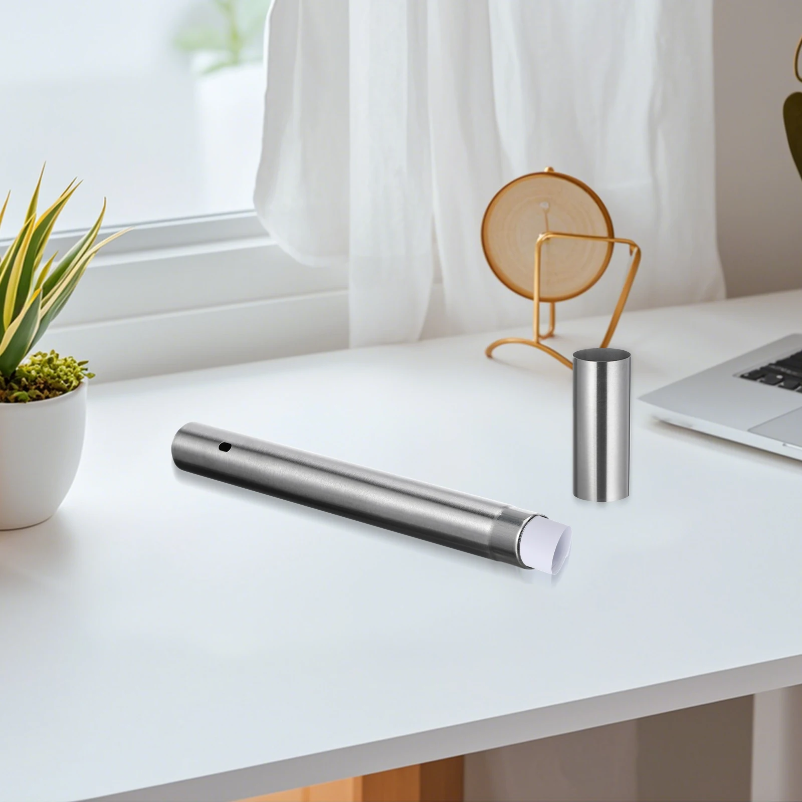 

Vintage Certificate Tube Stainless Steel Household Diploma Storage Large Capacity Desktop Decoration Document Organizer