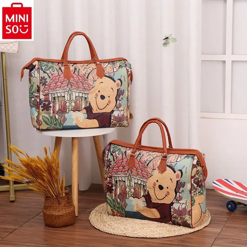 

MINISO Disney Cartoon Winnie the Pooh Short Trip Bag for Women's Fashion, Large Capacity, Lightweight Handbag