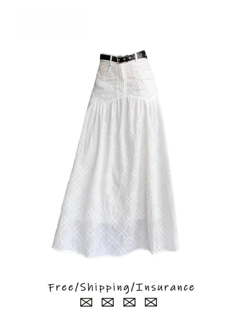 

Белая юбка с высокой талией и цветочным вырезом в стиле ретро, женская летняя длинная юбка трапециевидной формы, футболка с объемным рисунком, длина