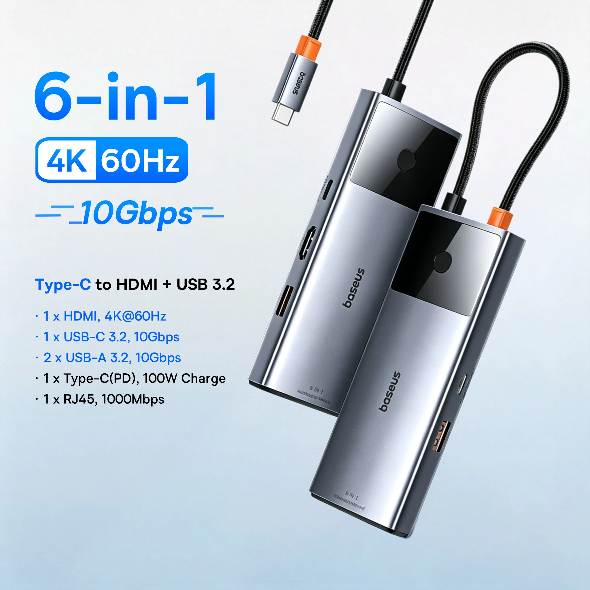 Baseus 13-in-1 USB-C hub naar 2x HDMI, 1x DP 4K@60Hz, 1x VGA, quad-display, USB 3.2 adapter met RJ45, SD, TF, 3.5mm, PD 100W Type-C hub