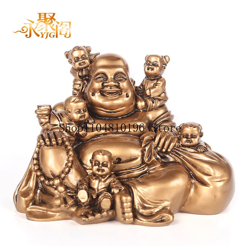 Maitreya Buddha figurine, Five Sons Laughing Buddha, Big Belly Buddha, Cloth Bag Buddha figurine, suitable for living room, entr