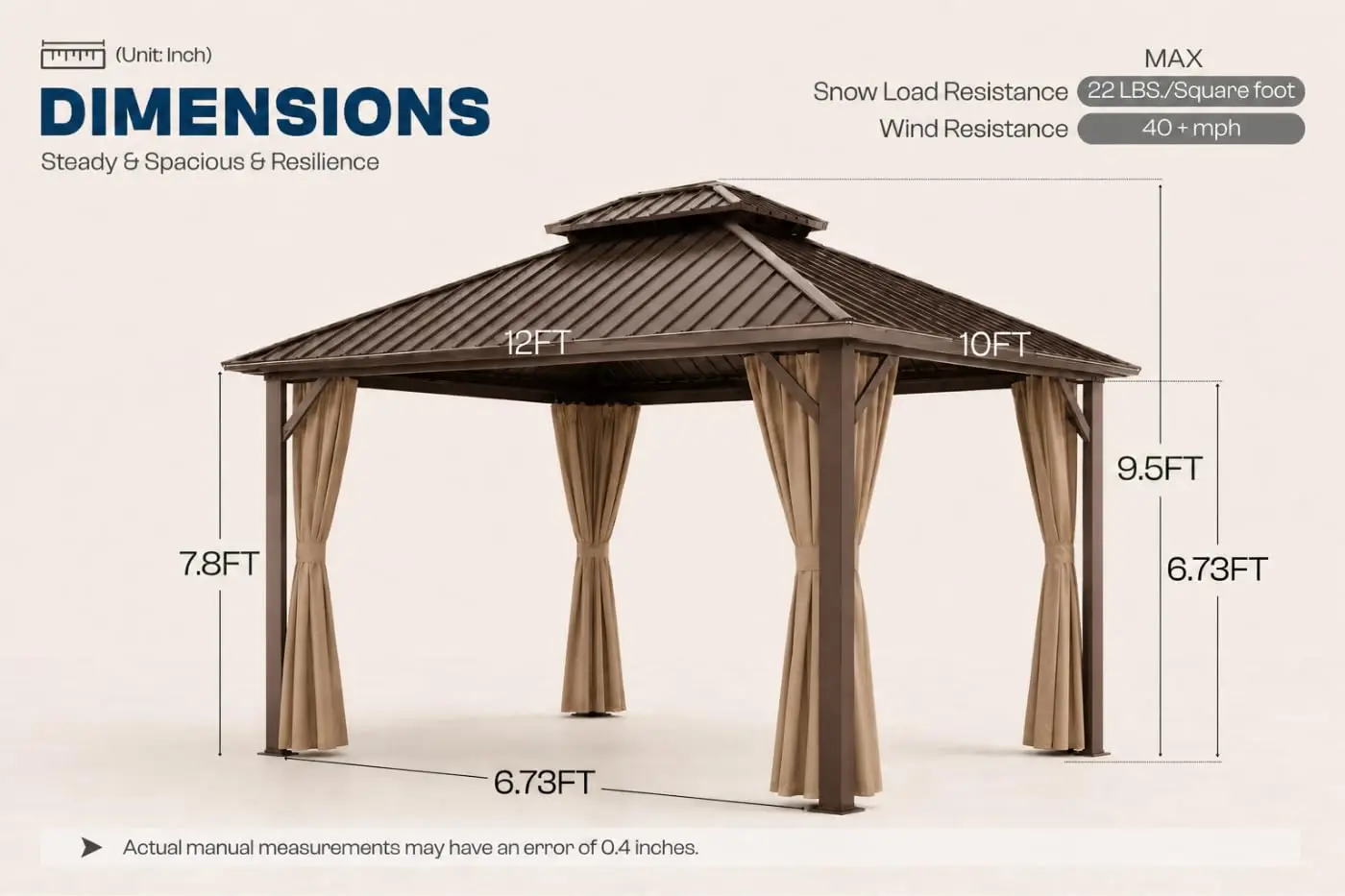 10x12 FT Hardtop Gazebo, Double Roof Galvanized Steel Outdoor Patio Pavilion, Heavy Duty Metal Frame Pergola with, Custom