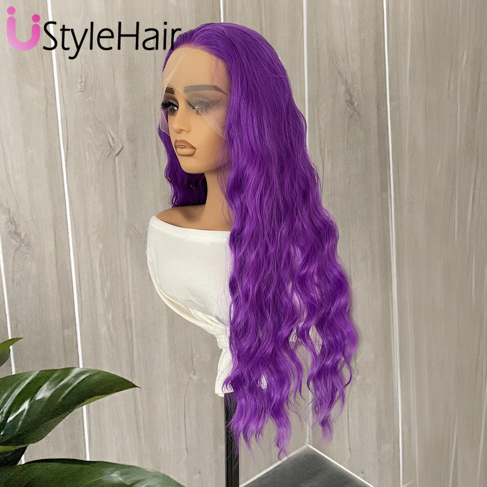 UStyleHair Purple Lace Front Wig Long Deep Wave Synthetic Purple Wig for Women Natural Hairline Daily Wear Cosplay Wigs Glueless