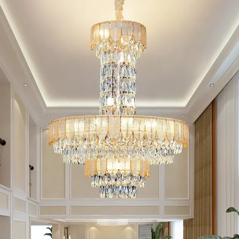Postmodern Light Luxury Multi-layer Crystal Chandelier Villa Main Living Room Lamp European Hotel Lobby Round Project Lamps