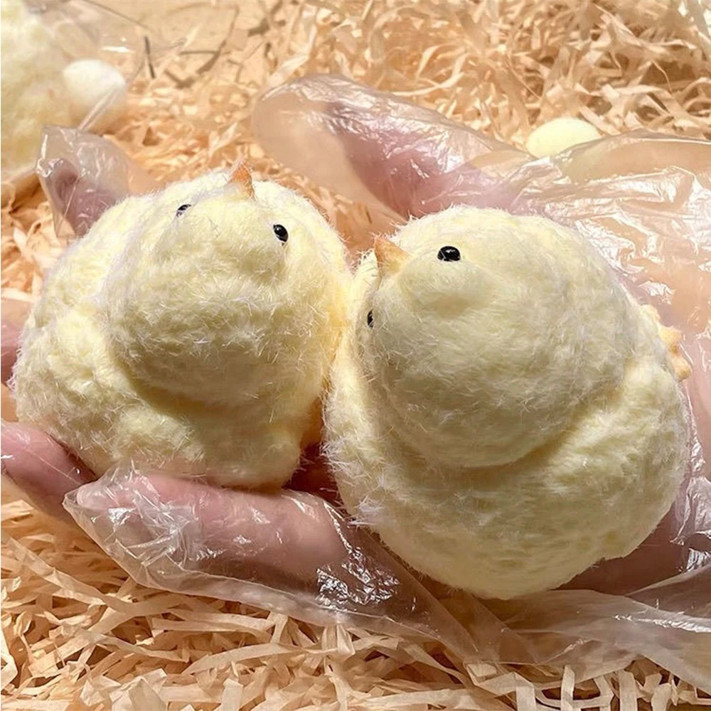 Squishy Chicken Kawaii Handmade Silicone Soft Flocked Yellow Chicken Seal Soft Chicken Kids Birthday Gift Toy Cute Squishy Chick