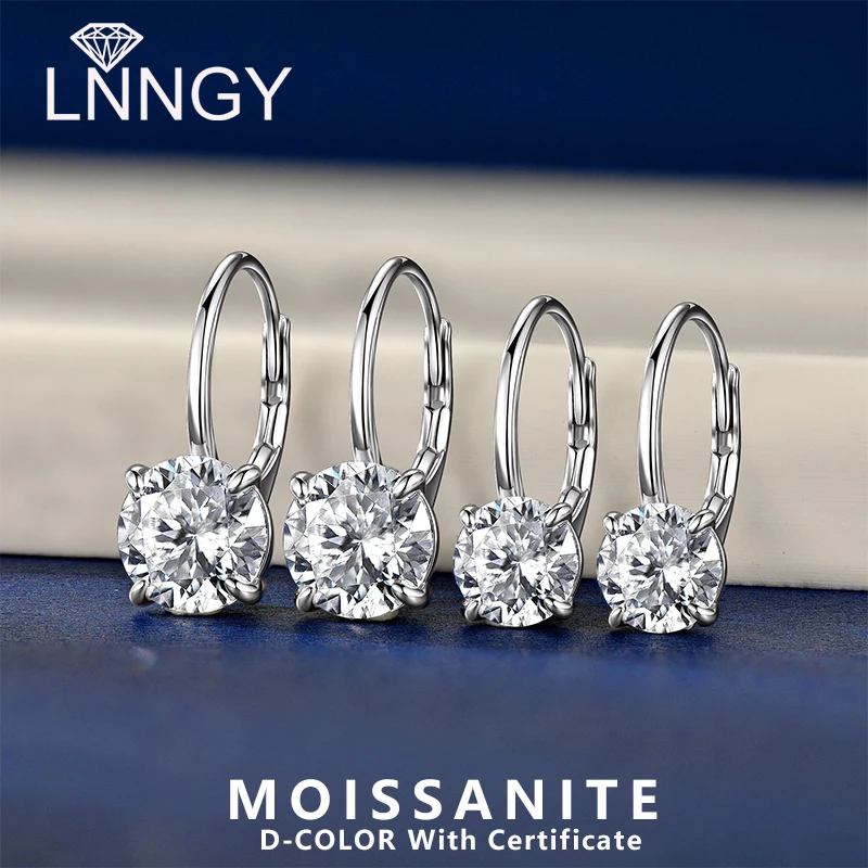 

Lnngy 6,5 мм/8 мм серьги с муассанитом Pendientes Plata стерлингового серебра 925 пробы с одним камнем серьги-кольца для подарка на День святого Валентина