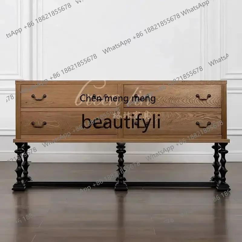 New arrive contrasting color solid wood dining side cabinet villa living room storage locker French retro storage four chest cab