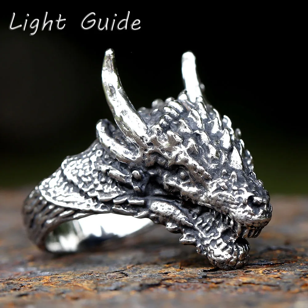 2023 New fashion Stainless Steel VIKING dragon head Ring For Men Special Design animal punk Jewelry free shipping