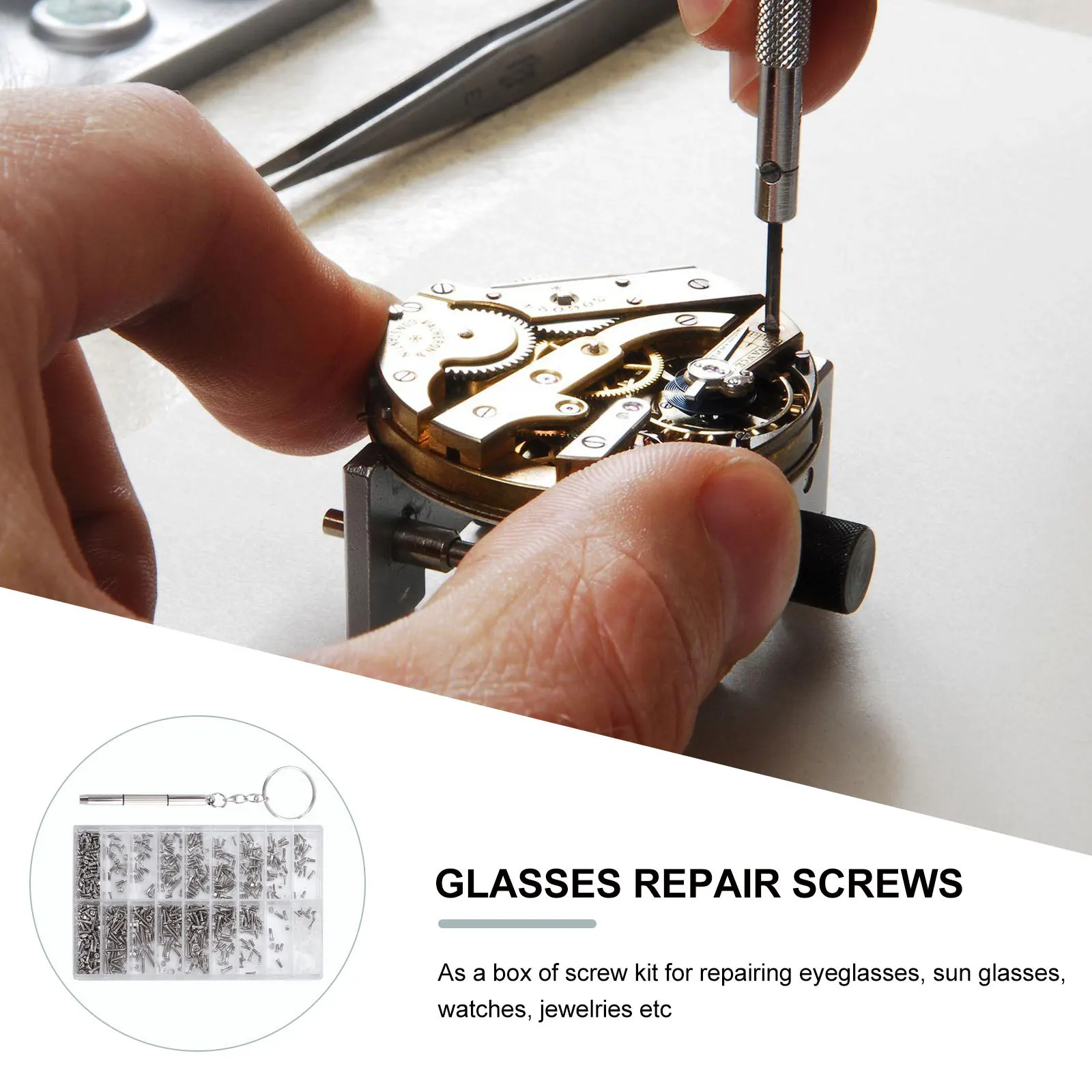 

1000pcs Nose Pad Screw Repair Kit Glasses Sunglasses Watch Jewelry Tool Set Durable Anti-Rust Portable Organized Storage Case