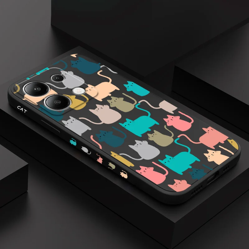 

Colorful Cat Phone Case For Xiaomi Redmi Note 14 13 12 12S 11 11S 10 10S 9 9S 14C Pro Plus 4G 5G Liquid Silicone Cover