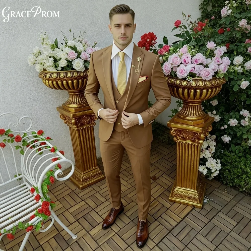 Exquisite Camel Men Suit Set 3PCS 2027 For Wedding Formal Business Groom Best Man Outfit Elegant Office Customized Men's Suit