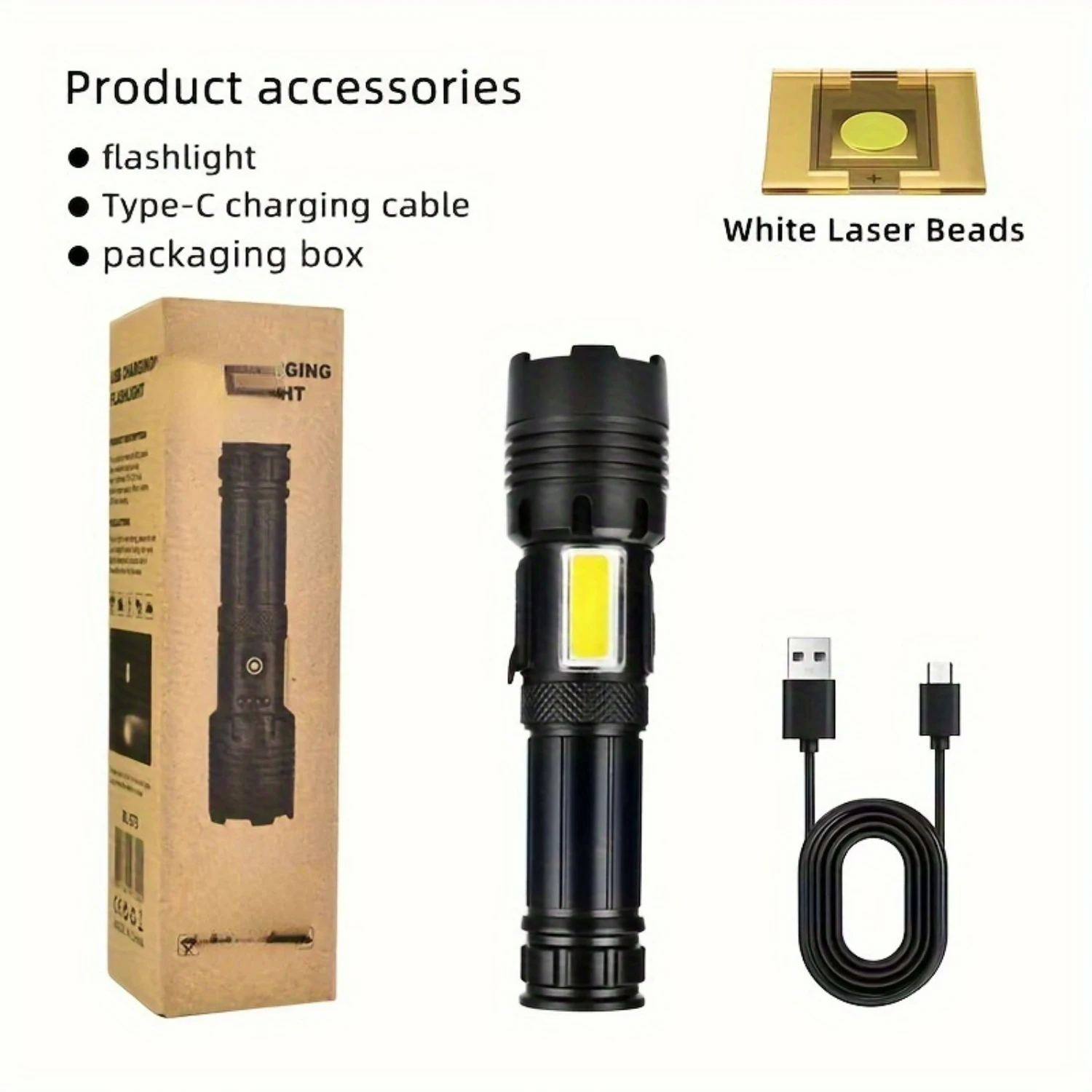 Ideal Choice for Outdoor Activities - Rechargeable High Brightness Portable 7-mode LED Flashlight with Variable Beam COB Work Li