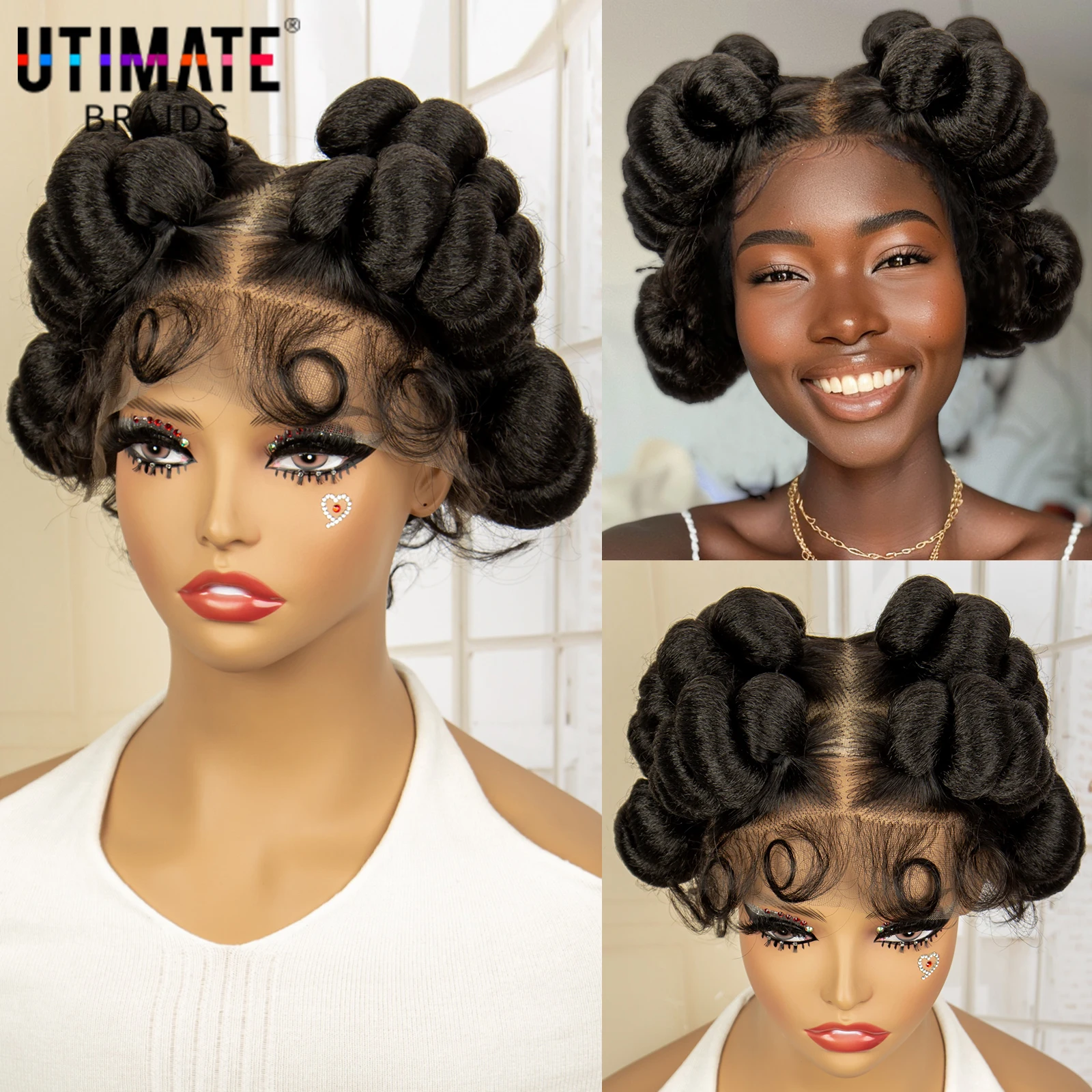 Synthetic Full Lace Afro Bantu Braided Wigs for Black Women Knotless Box Braiding Wig with Baby Hair Lace Frontal Braids Wig