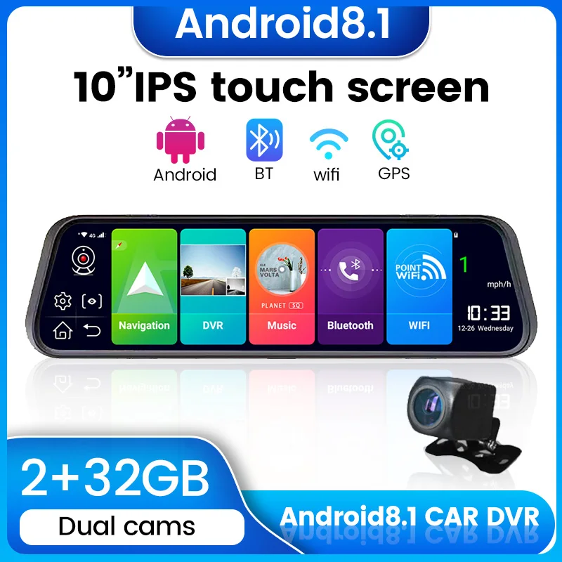 

TomoStrong 10 Inch Car Dash Cam Rearview Camera Android 8.1 DVR Video Recorder GPS Navigation Front And Rear Dual Lens ADAS WIFI