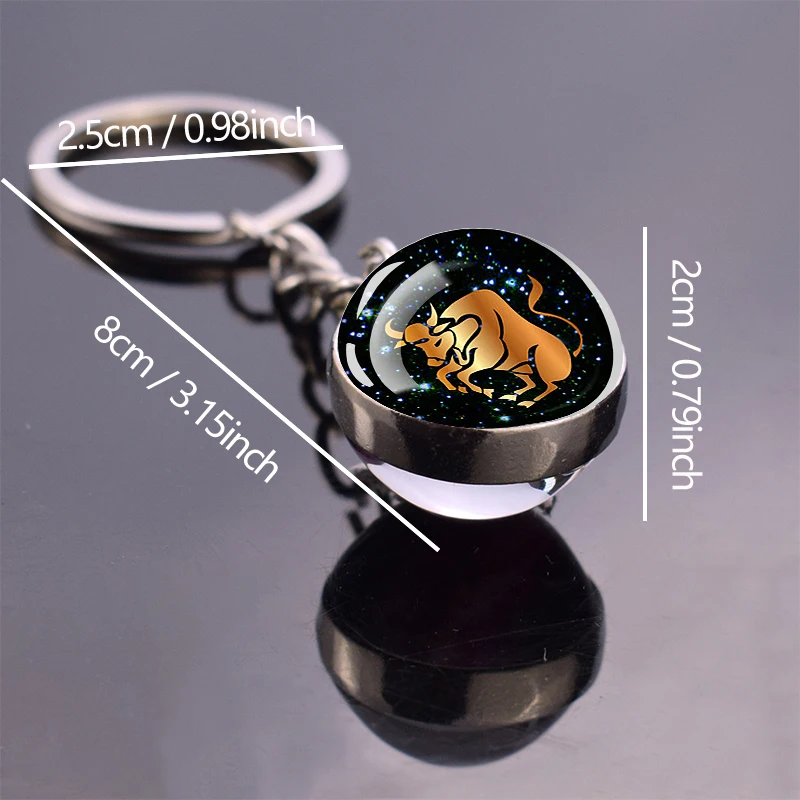 12 Constellations Zodiac Luminous Keychain Two-Sided Ball Pendant Key Chain Women Men Glow in Dark Keyring Jewelry Birthday Gift