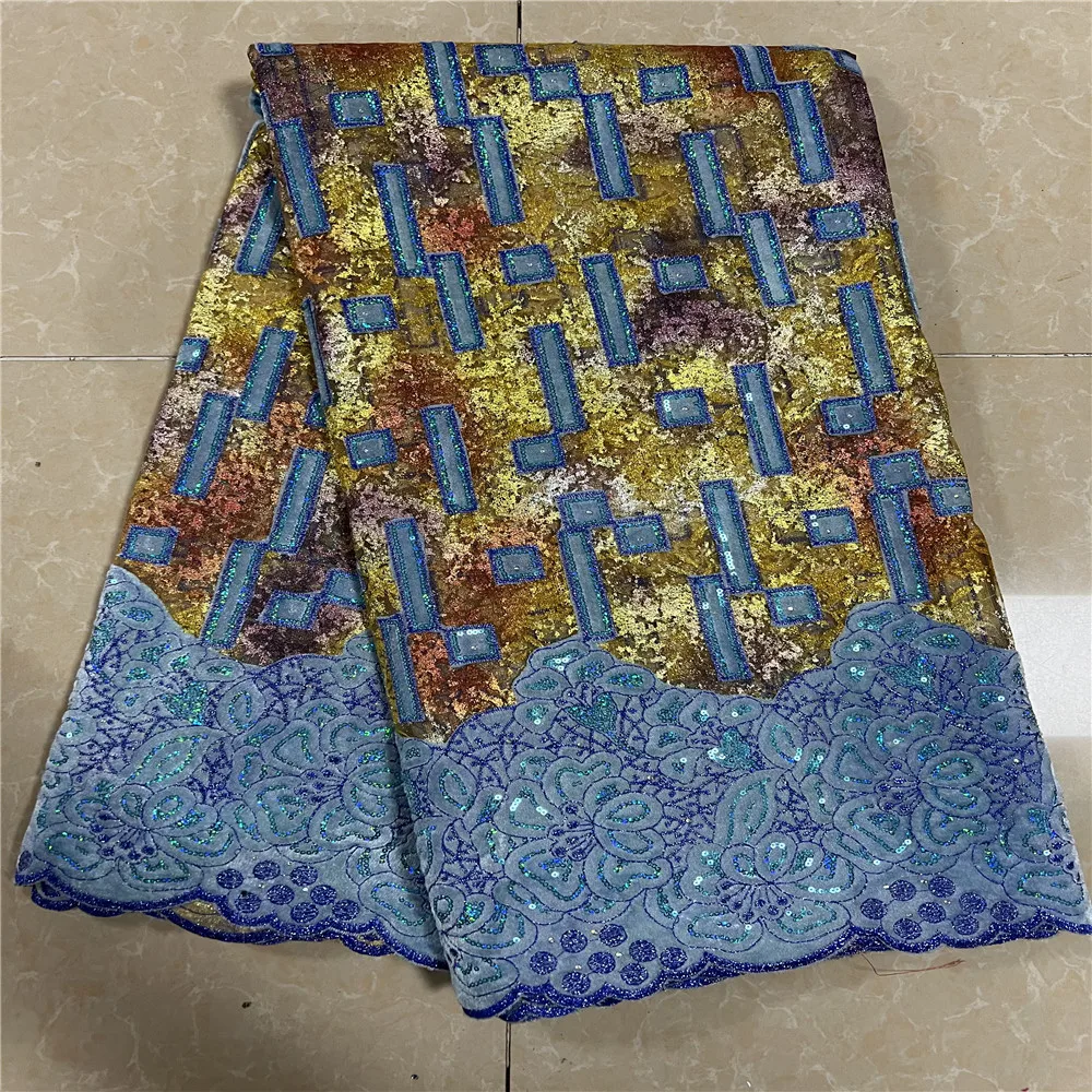 Tessuto di pizzo di Tulle nigeriano per la festa nuziale, rete di paillettes con perline, tessuto di pizzo africano, 5 Yard, alta qualità, nuovo, hz121,